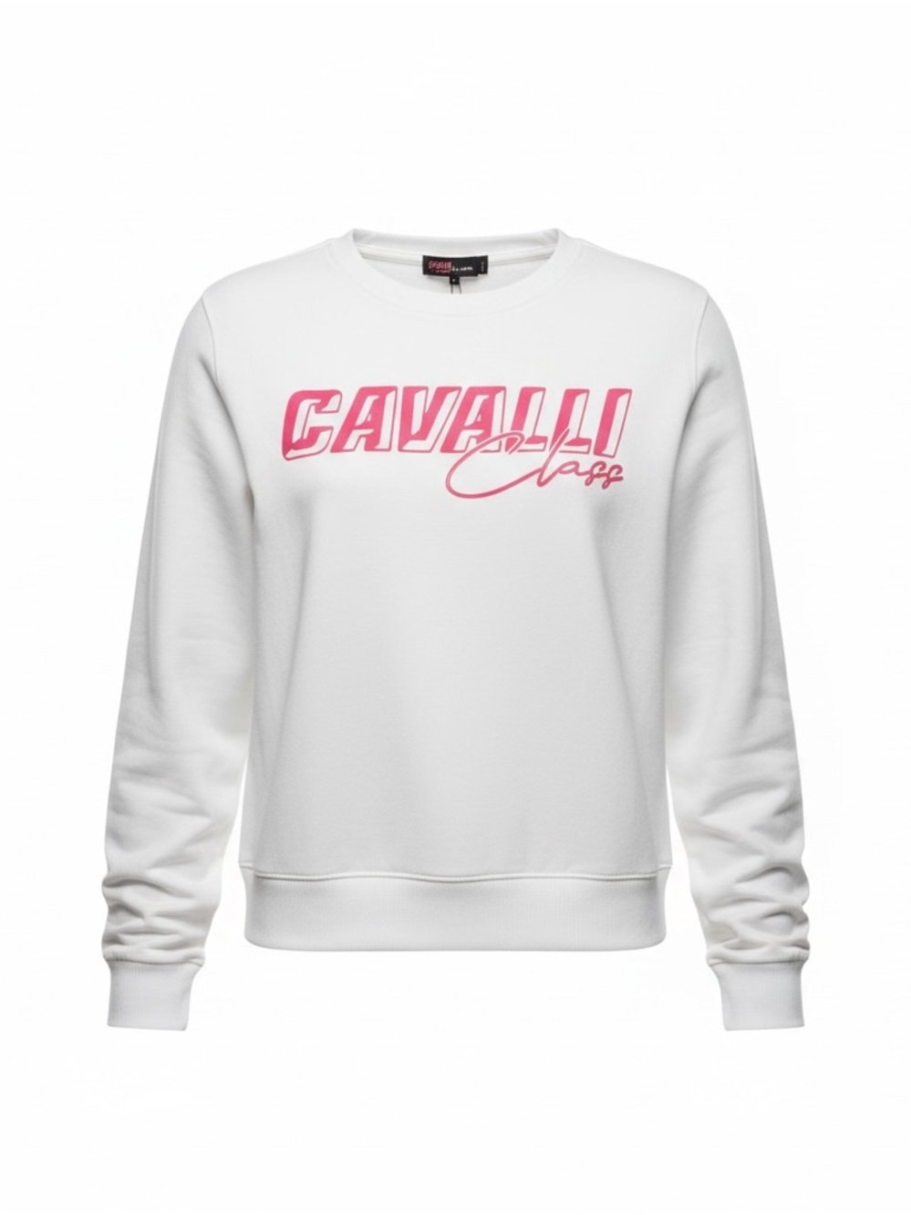 Cavalli Class Women’s White Pink Logo Crewneck Sweatshirt XL NWT